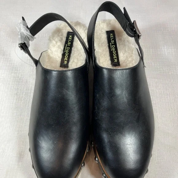 NWT Kelsi Dagger Brooklyn Warehouse Slingback Leather Clogs, Black, Size 10 - Picture 7 of 11